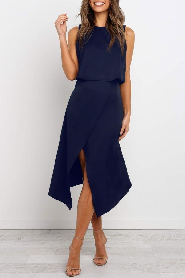 Veleaee Fashion O-Neck Open Two-Piece Dress