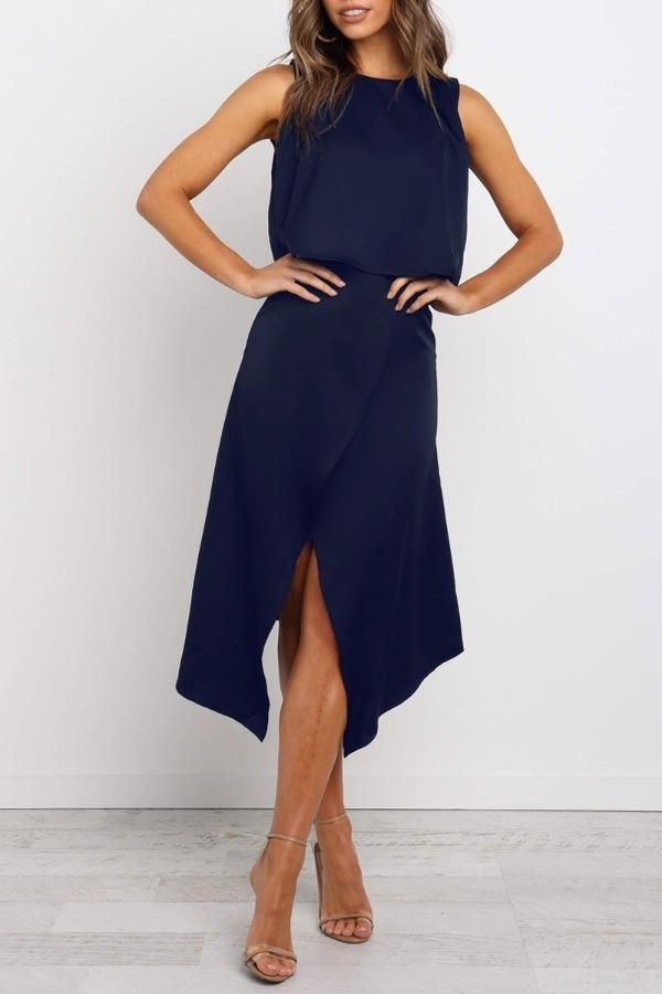 Veleaee Fashion O-Neck Open Two-Piece Dress