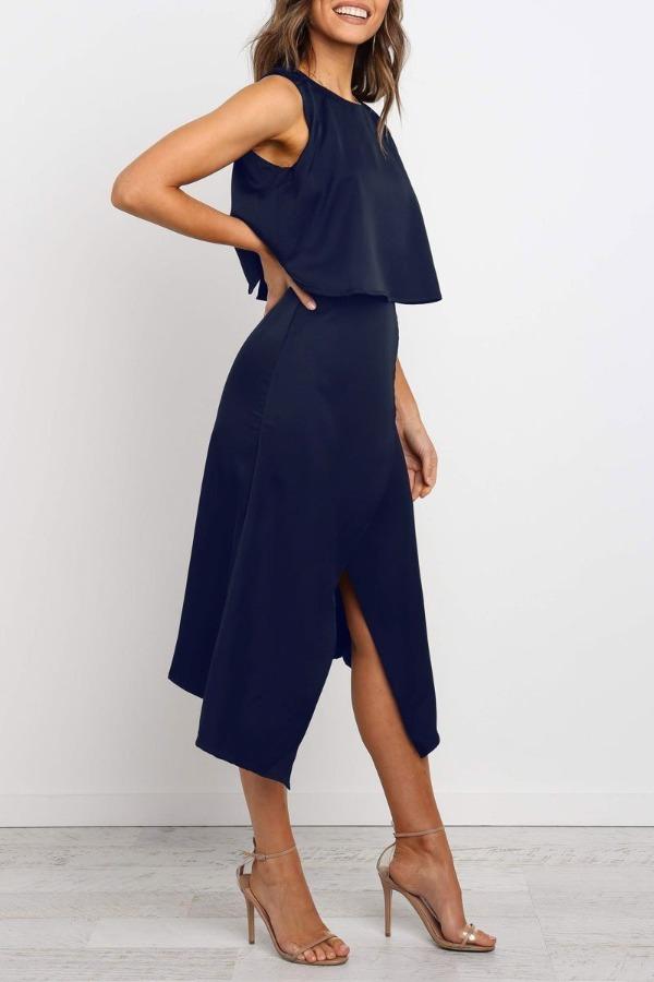 Veleaee Fashion O-Neck Open Two-Piece Dress
