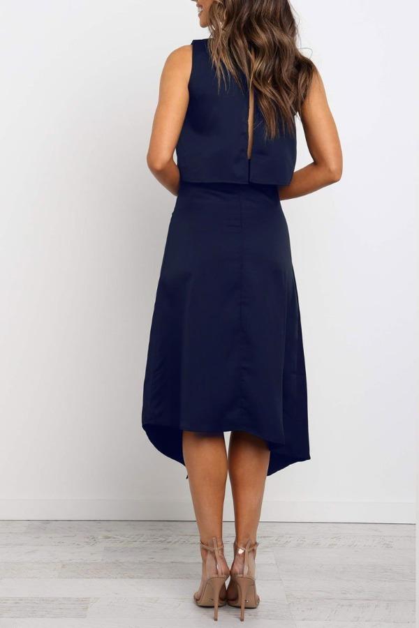 Veleaee Fashion O-Neck Open Two-Piece Dress