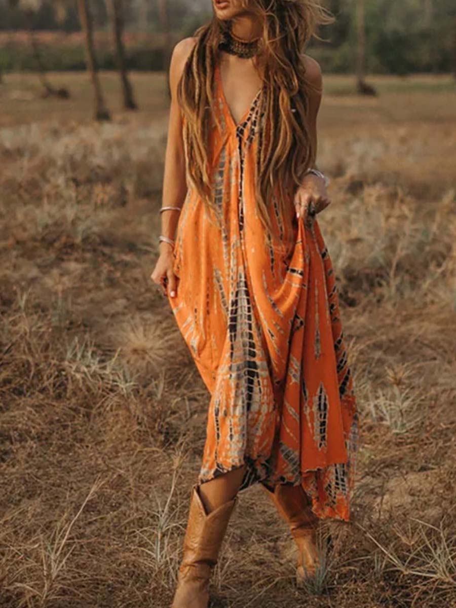 Veleaee V-Neck Printed Camisole Dress