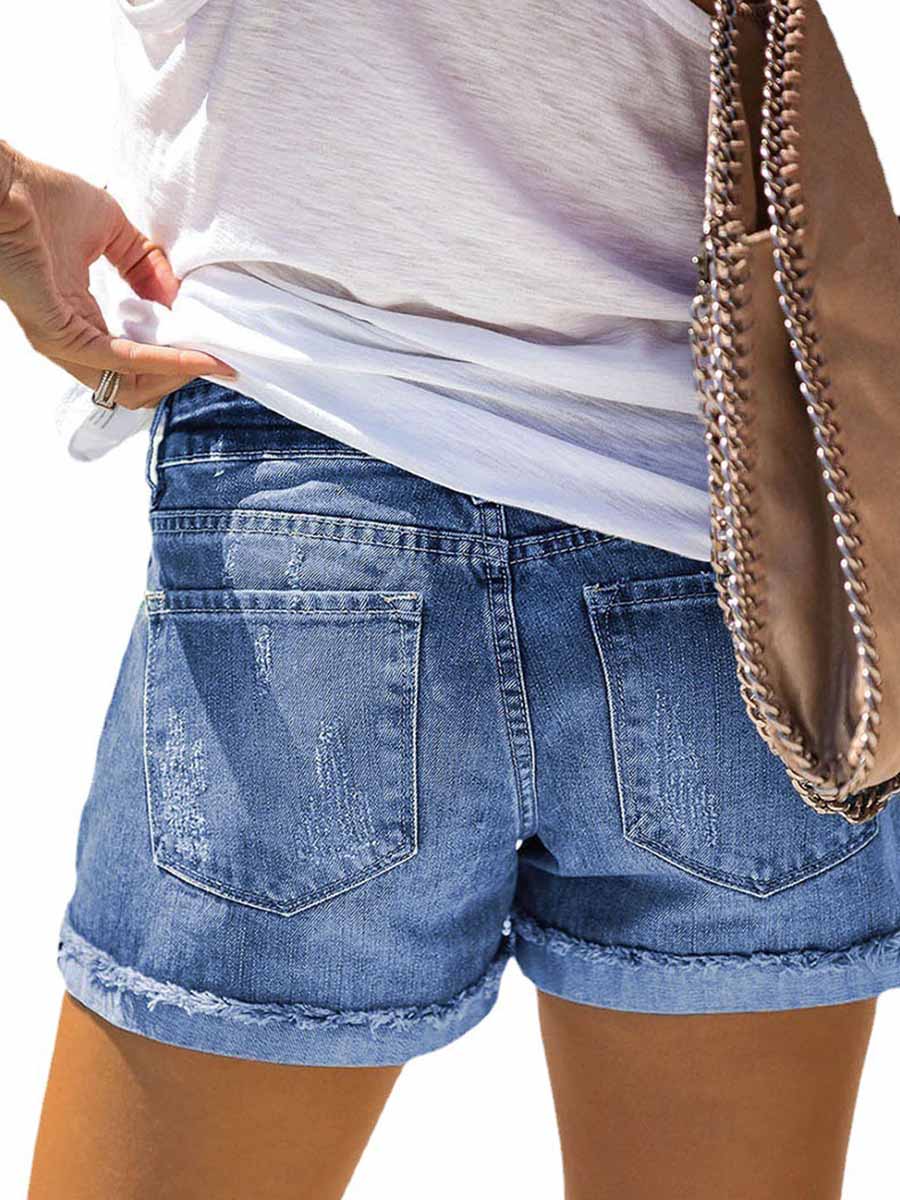 Veleaee National Flag Torn Denim Shorts