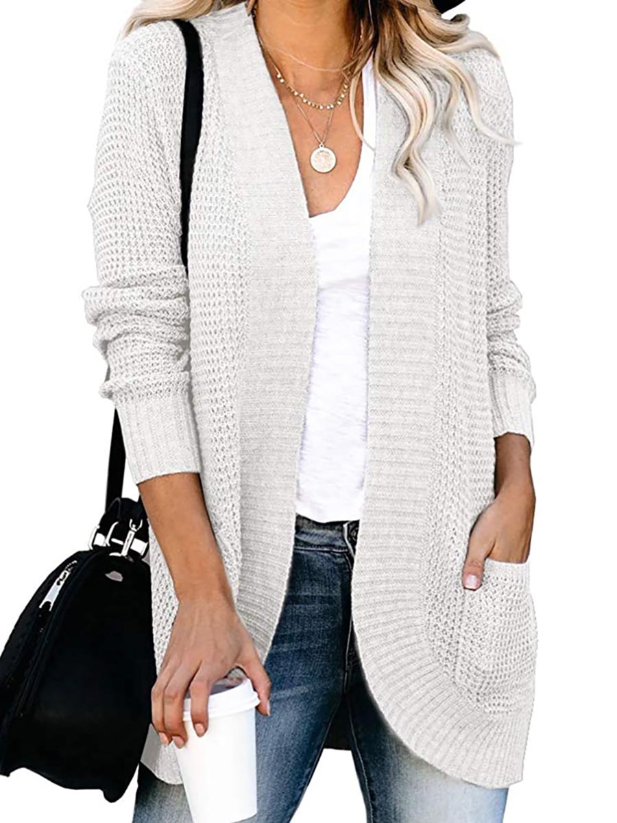 Veleaee Solid Color Long Sleeve Knitted Cardigan（5 colors）