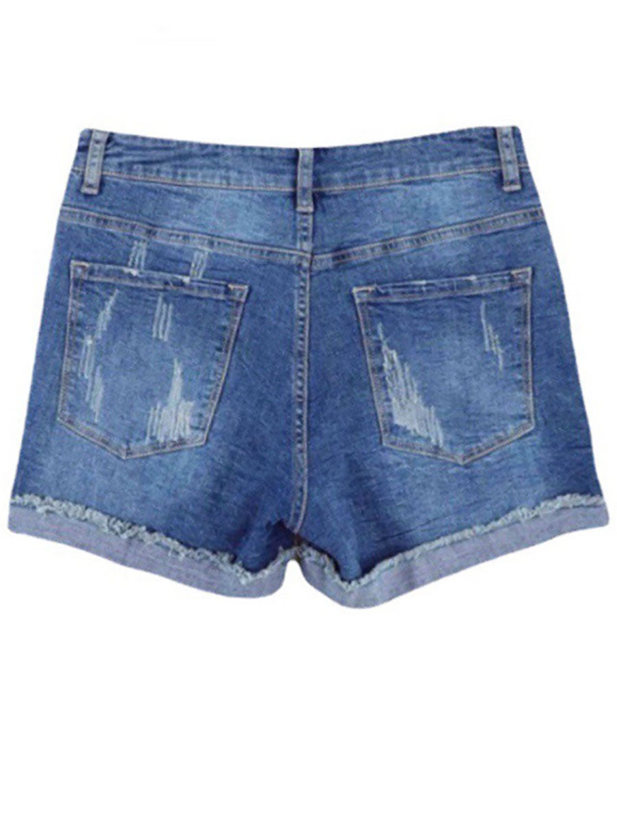 Veleaee National Flag Torn Denim Shorts