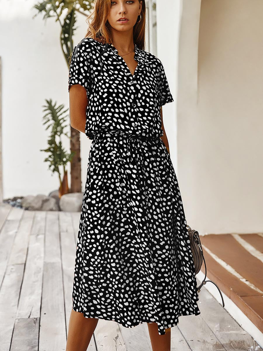 Veleaee Polka Dot Short-Sleeve Dress(7 colors)