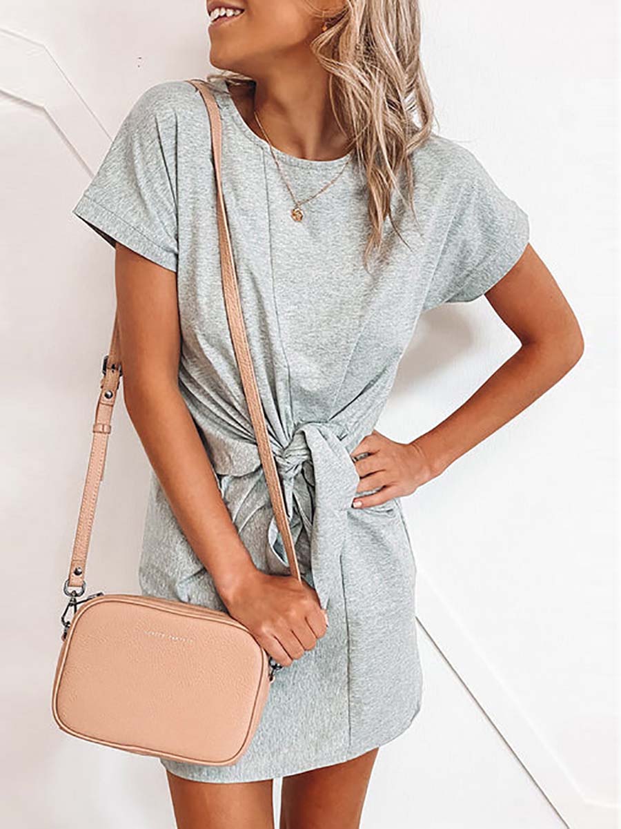 Veleaee Fashion Sexy Solid Split Joint O Neck Princess Dresses(6 colors)