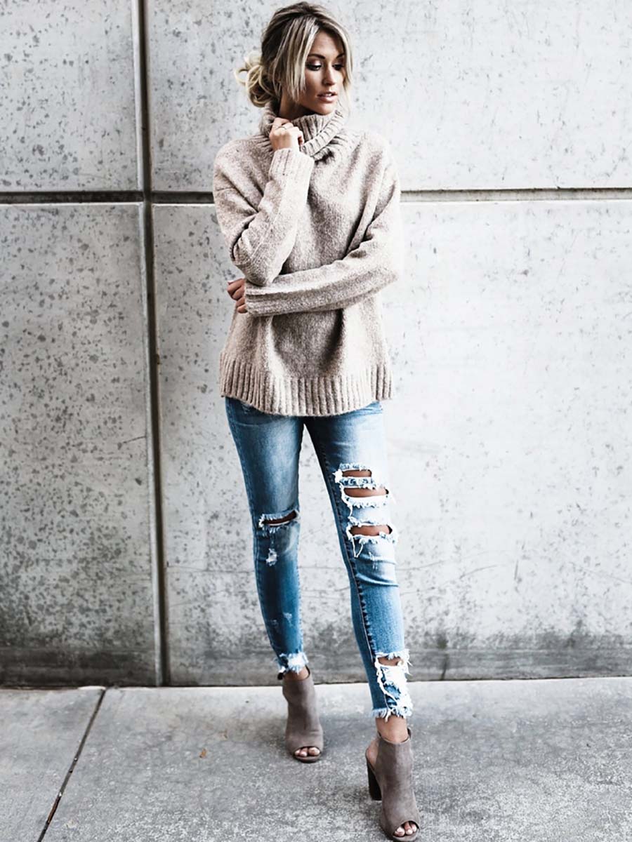 Veleaee Solid Color Turtleneck Long Sleeve Sweater(6 colors)