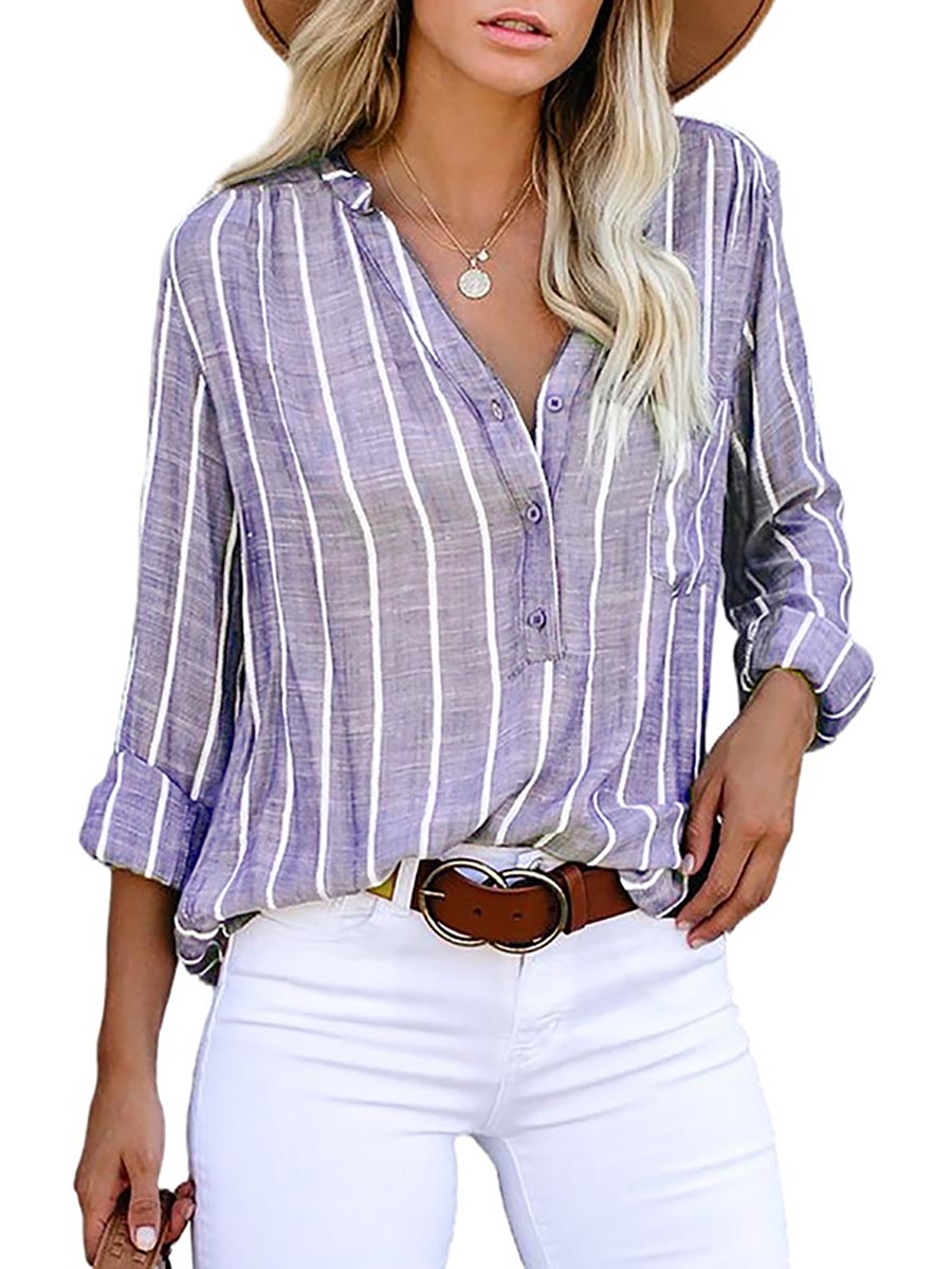 Veleaee Loose Fashion Striped Long Sleeve Shirt(9 colors)