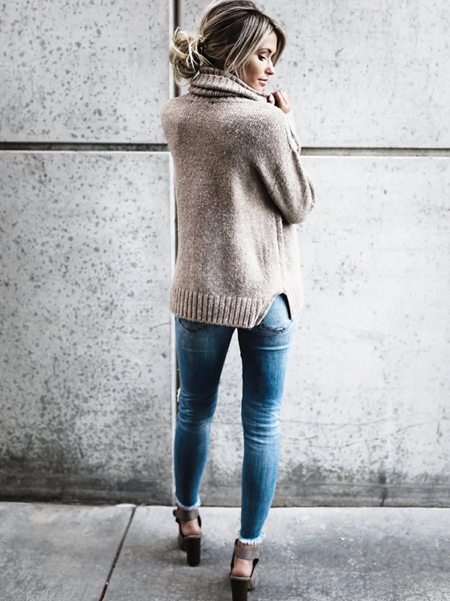 Veleaee Solid Color Turtleneck Long Sleeve Sweater(6 colors)