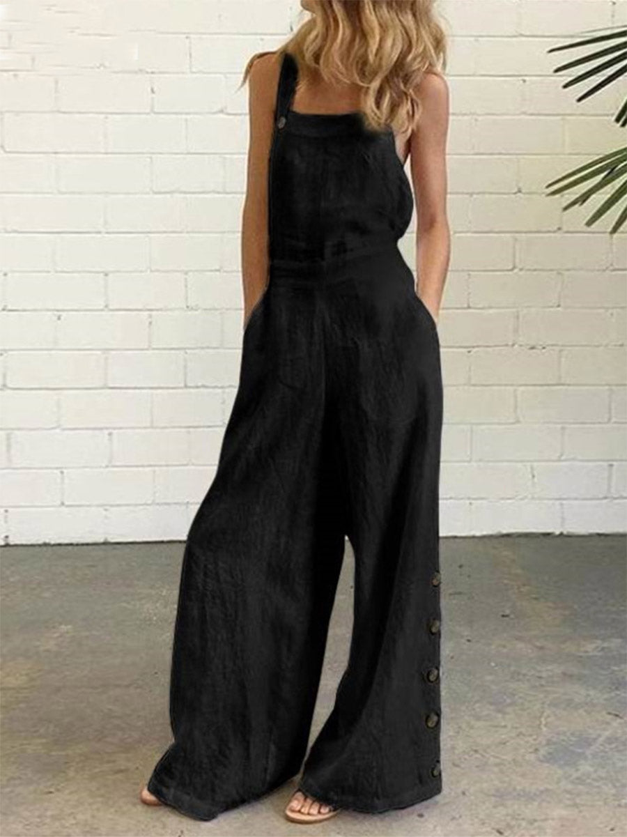 Veleaee Casual Solid Buckle Square Collar Regular Jumpsuits(5 Colors)