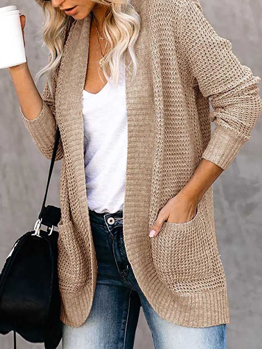 Veleaee Solid Color Long Sleeve Knitted Cardigan（5 colors）