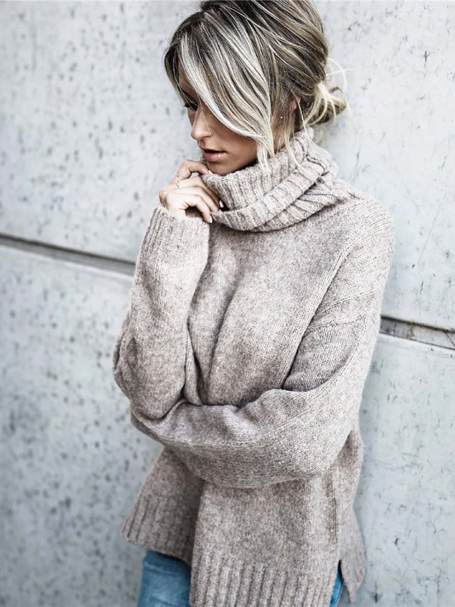 Veleaee Solid Color Turtleneck Long Sleeve Sweater(6 colors)