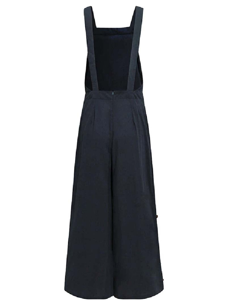 Veleaee Casual Solid Buckle Square Collar Regular Jumpsuits(5 Colors)