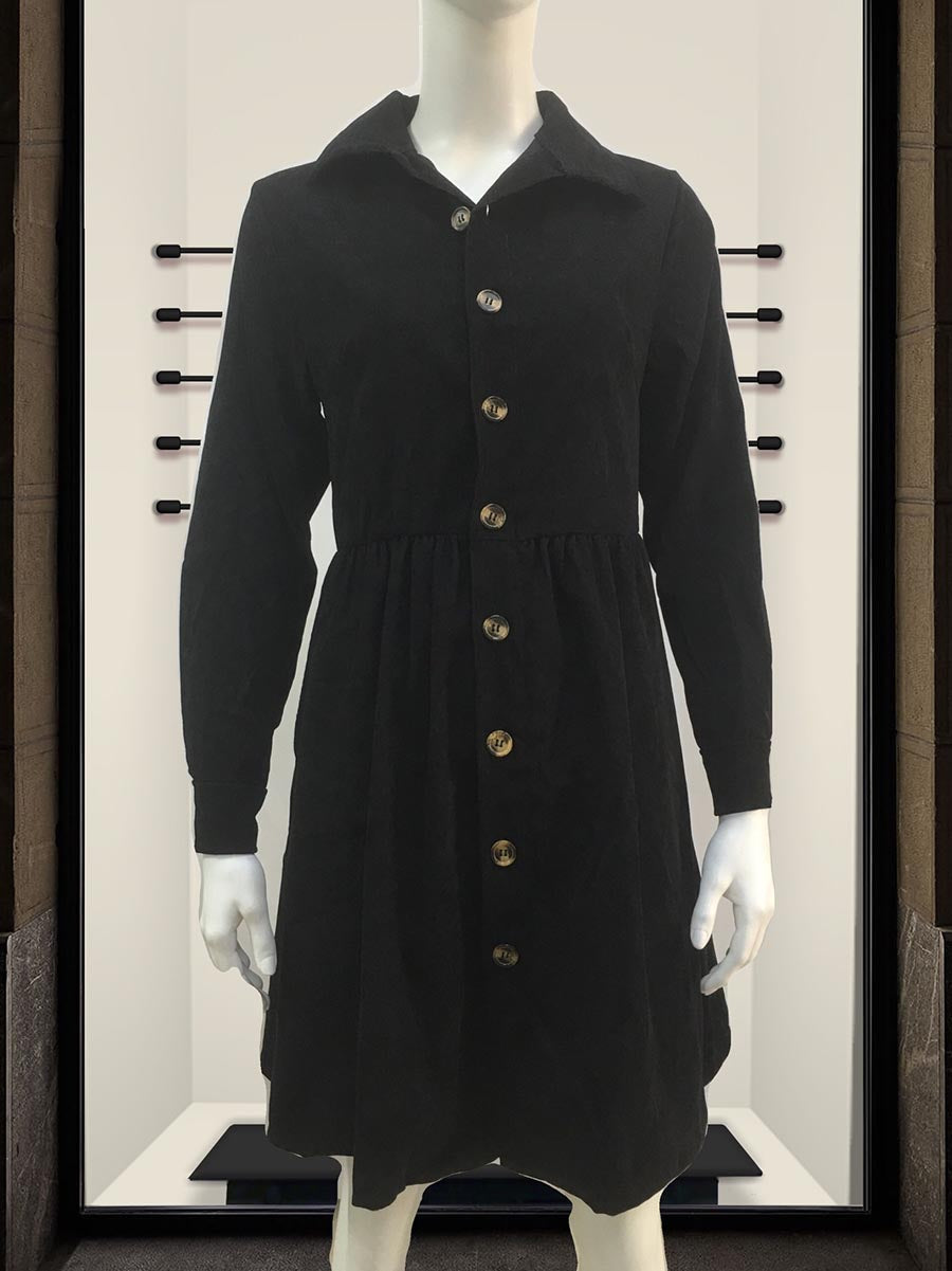 Veleaee Single-Breasted Long-Sleeved Dress(4 colors)