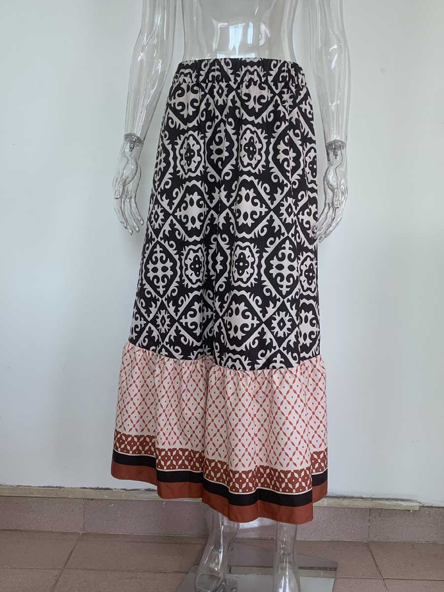 Veleaee Printed Loose Patchwork Hem Dress