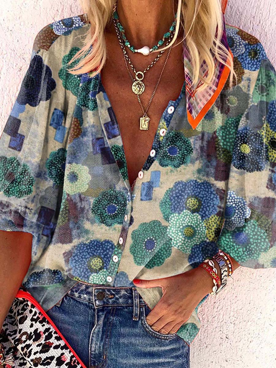 Veleaee Lapel Print Shirt