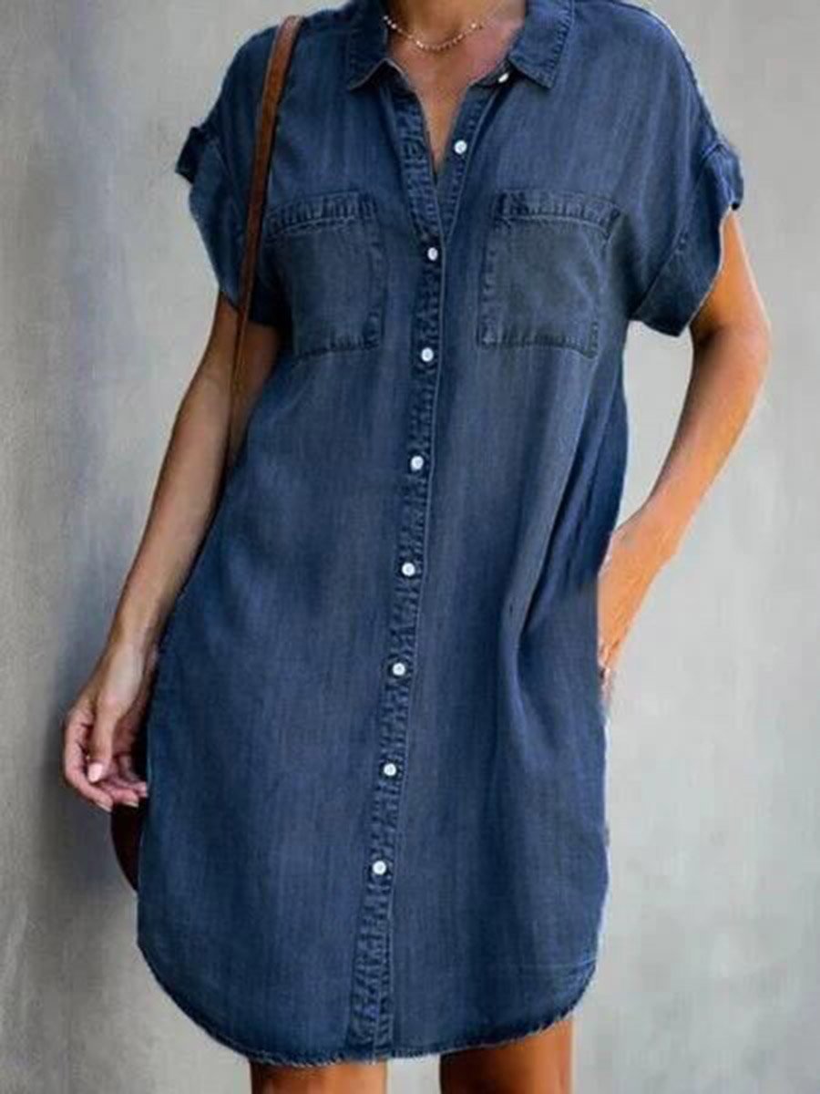 Veleaee Button Denim Dress