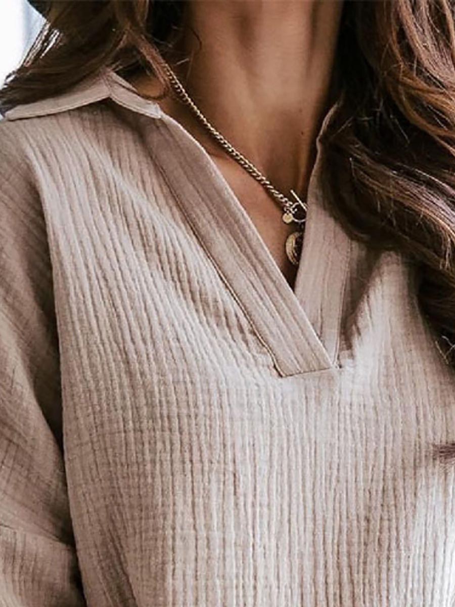 Veleaee Lapel Collar Lantern Solid Color Long Sleeve Shirt(6 colors)