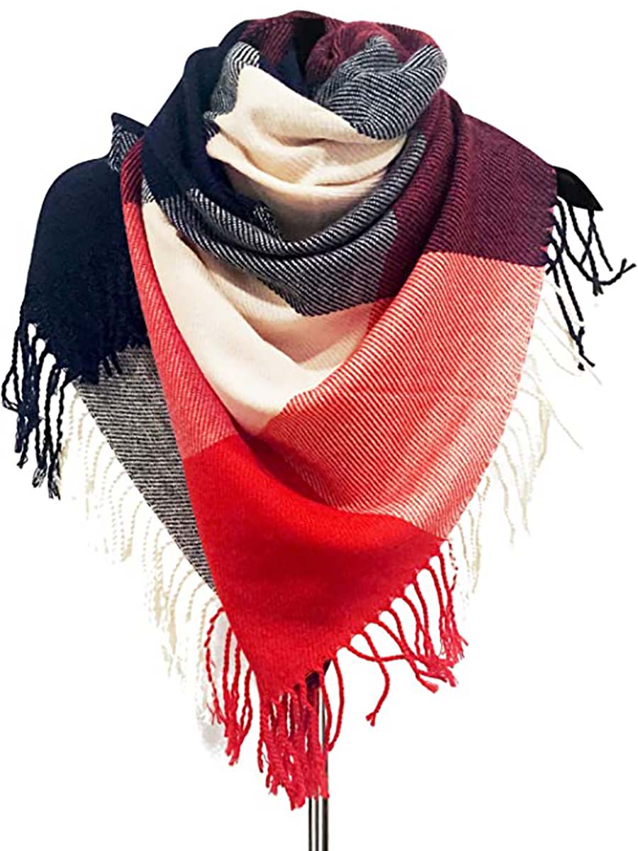 Veleaee Warm Plaid Tassel Scarf
