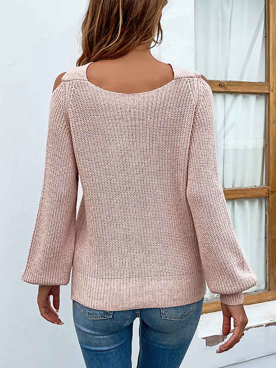 Veleaee Solid Color Crossed Hanging Shoulder Knit Sweater