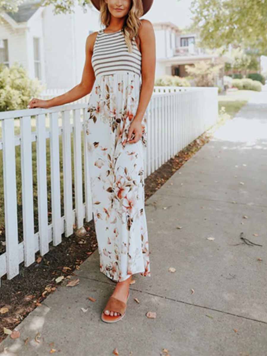 Veleaee Stripe Print Pocket Dress