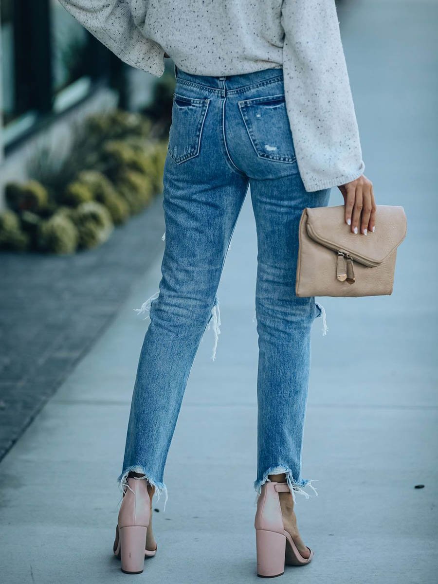 Veleaee Denim Zerrissene Ripped Jeans