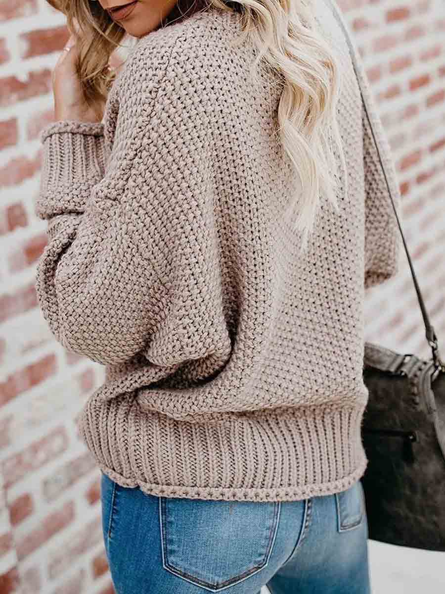Veleaee Loose Knit V-neck Sweater