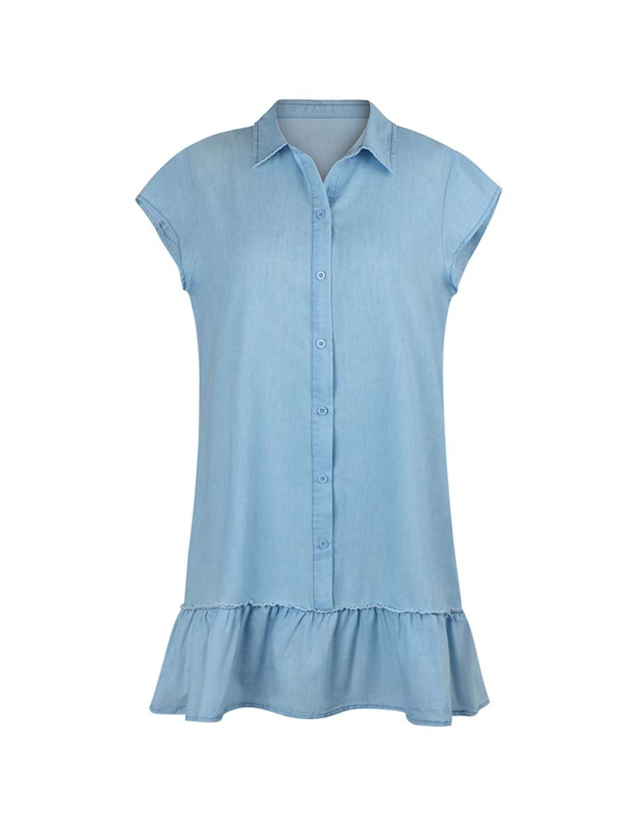 Veleaee Ruffled Denim Dress