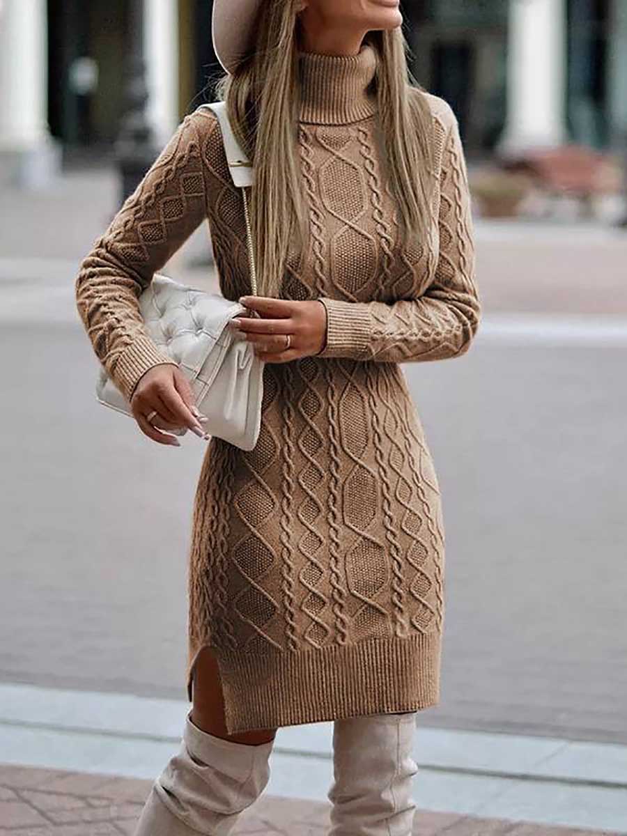 Veleaee Solid Color Slim Long Sleeve Turtleneck Sweater