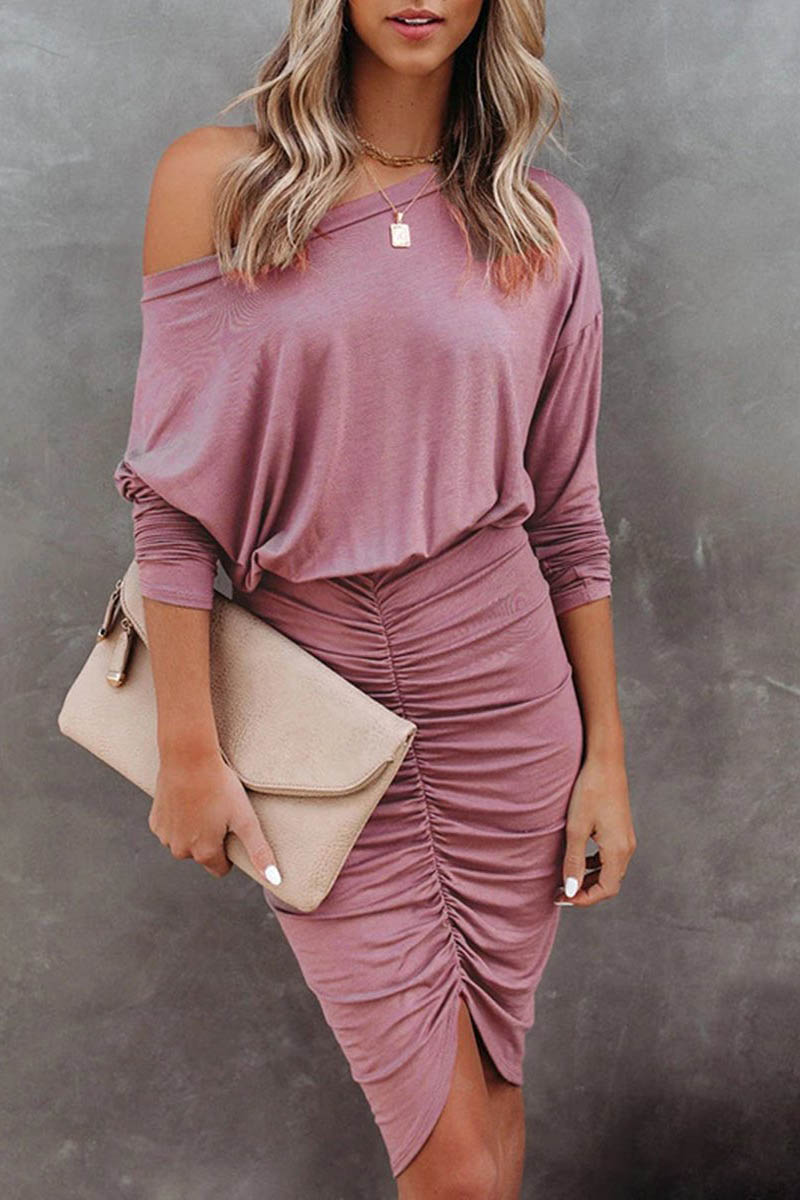 Veleaee Sexy Irregular Long Sleeve Round Neck Wrapped Dress