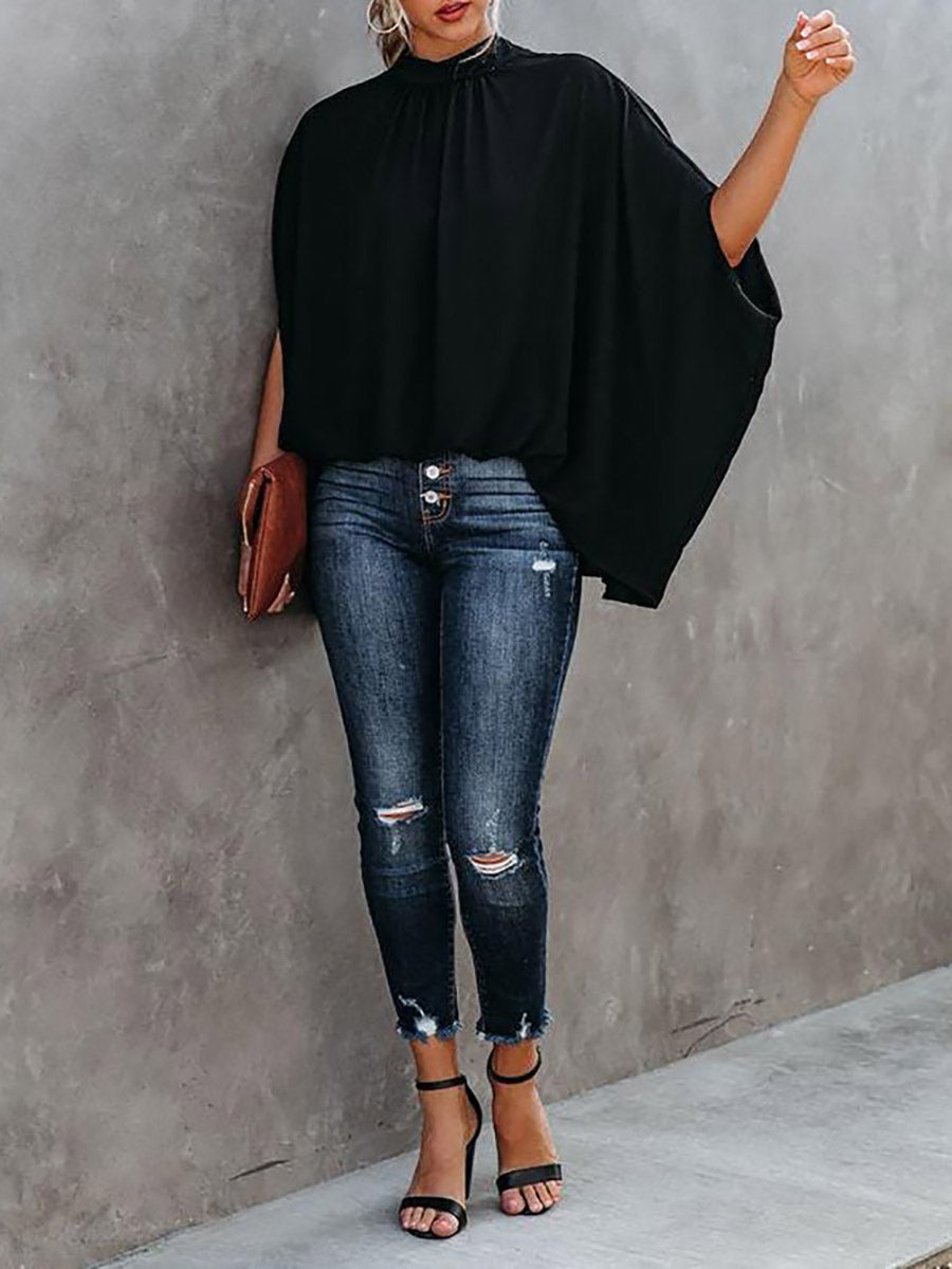 Veleaee Fashion Loose Bat Sleeve Round Neck Shirt (7 colors)