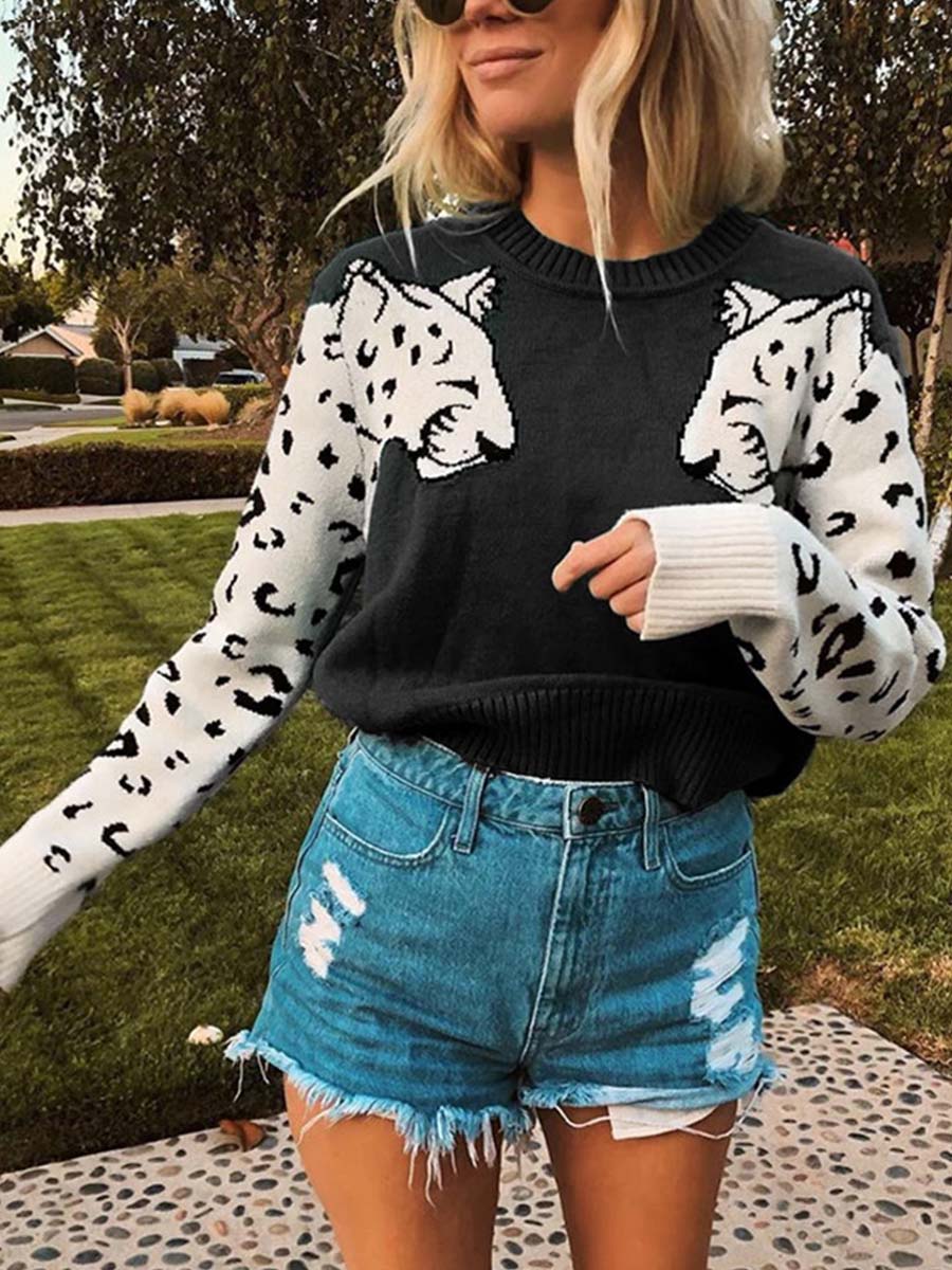 Veleaee Snow Leopard Knit Sweater