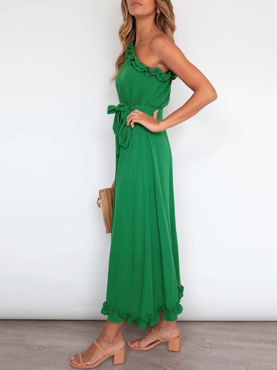 Veleaee Ruffle One-Shoulder Dress