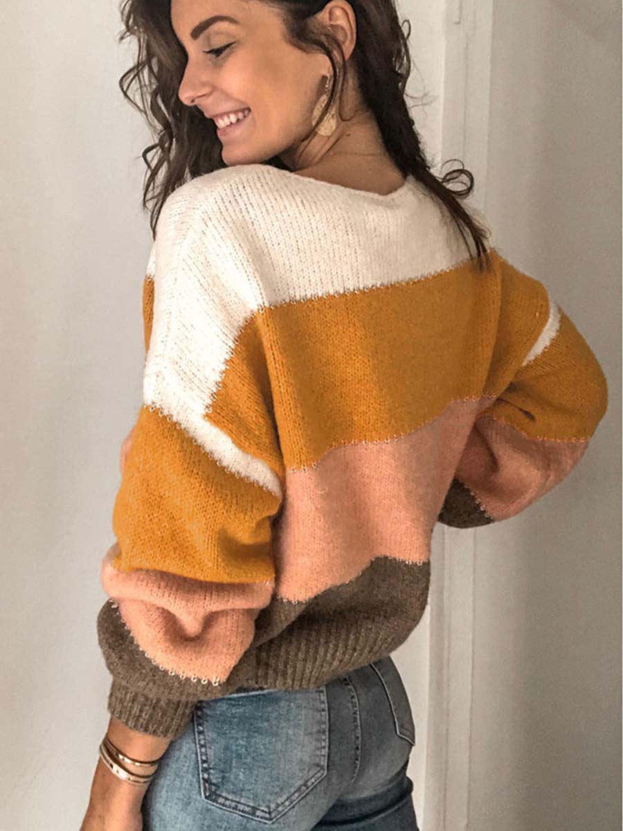 Veleaee Round Neck Striped Sweater