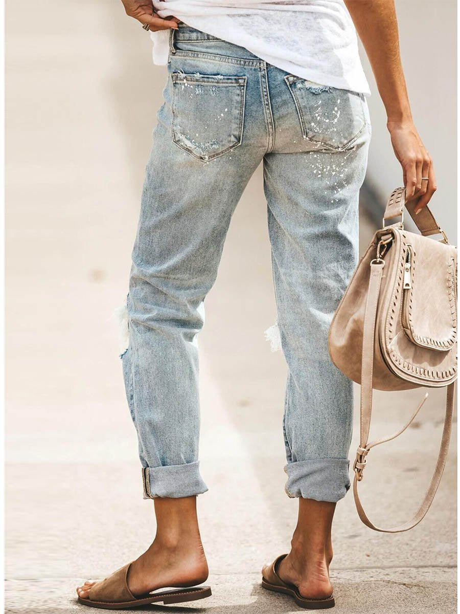 Veleaee  Washed Casual Ripped Jeans