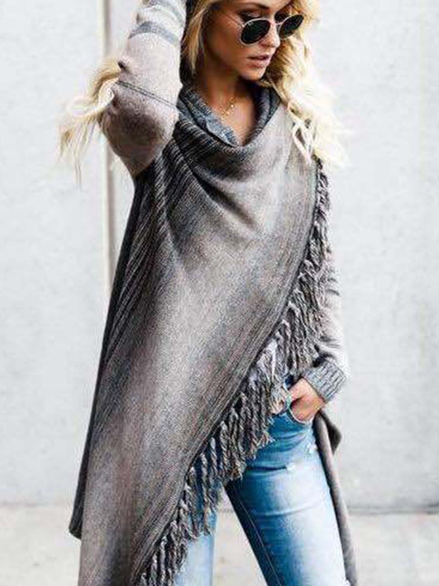 Veleaee Striped Shawl Sweater