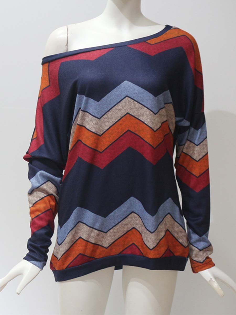 Veleaee Casual Batch Print Striped T-shirt