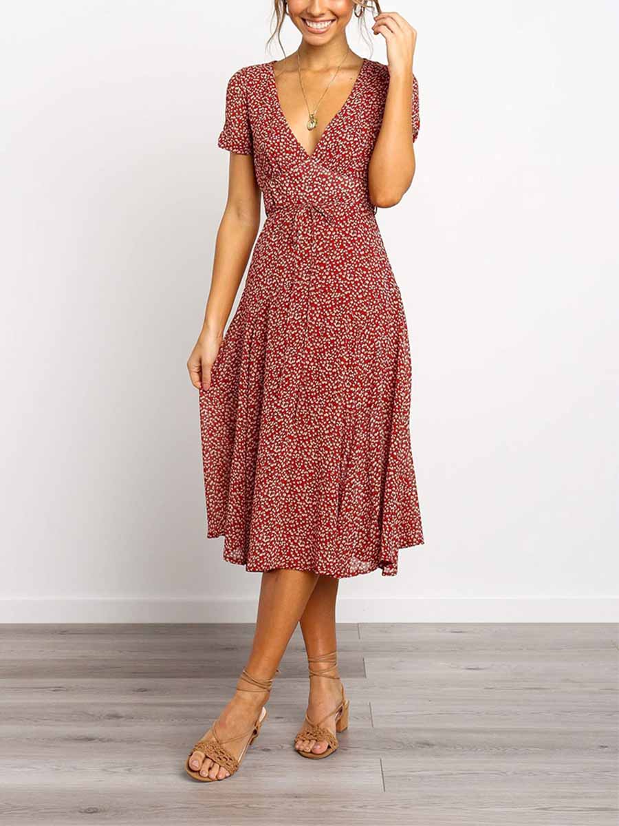 Veleaee Print Dot Belt Dress