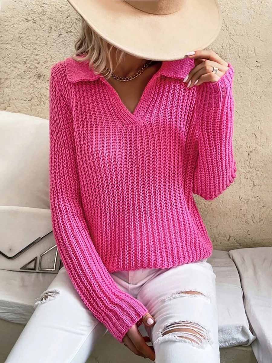 Veleaee Solid Color Lapel Slim Fit Knit Sweater(9 colors)