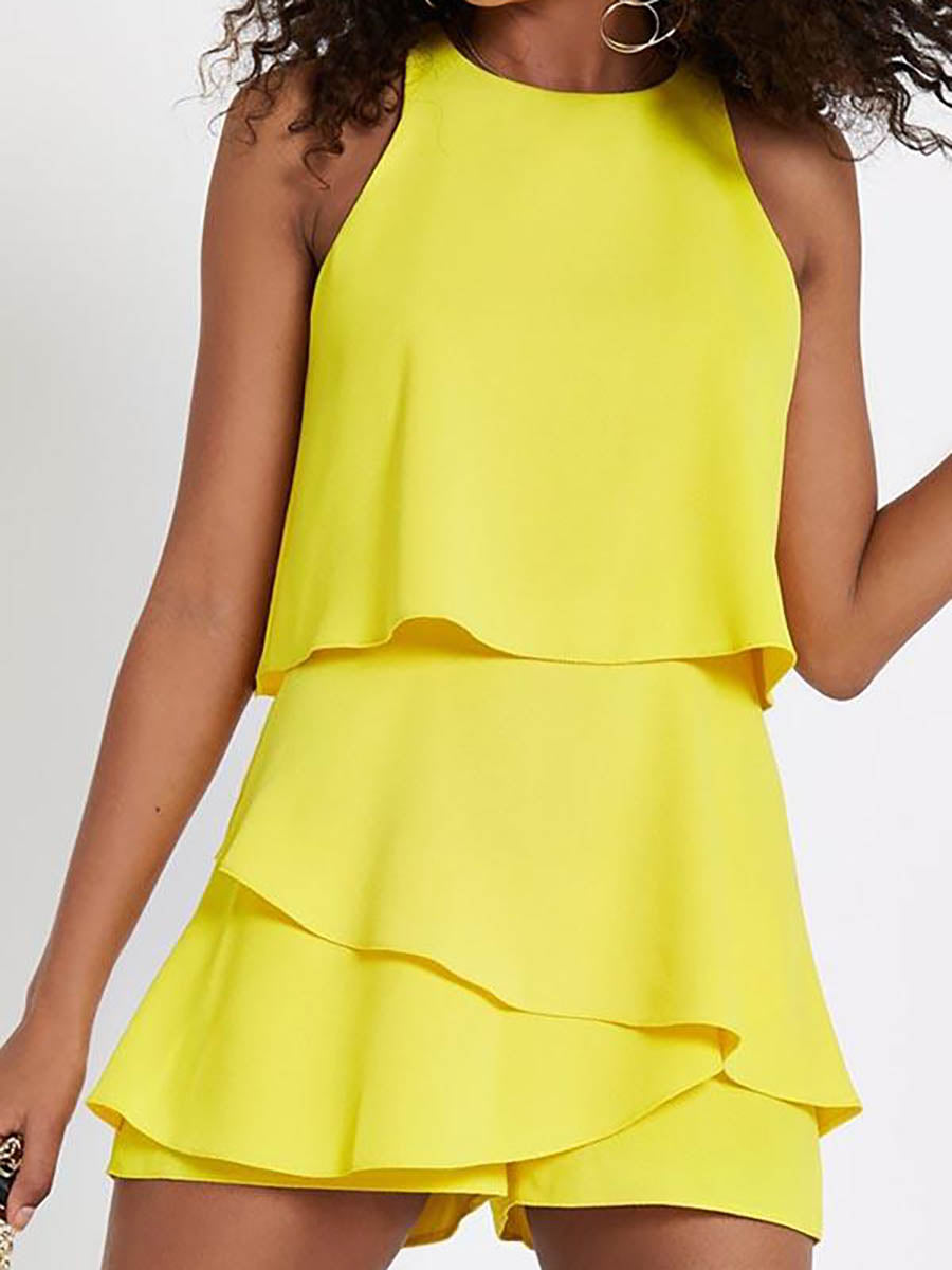 Veleaee O Neck Ruffle White Romper（4 colors）