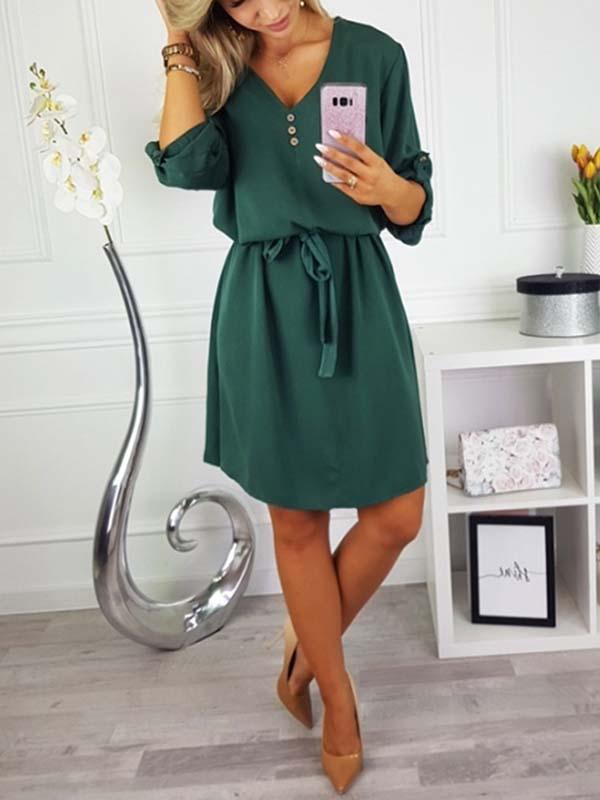 Veleaee V Neck Dress With Belt