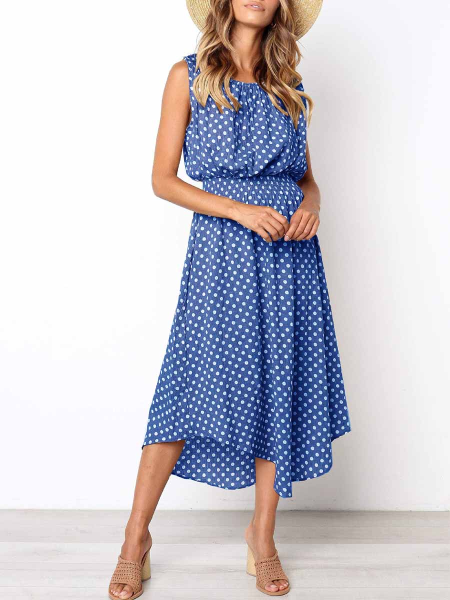 Veleaee Sleeveless Dot Dress
