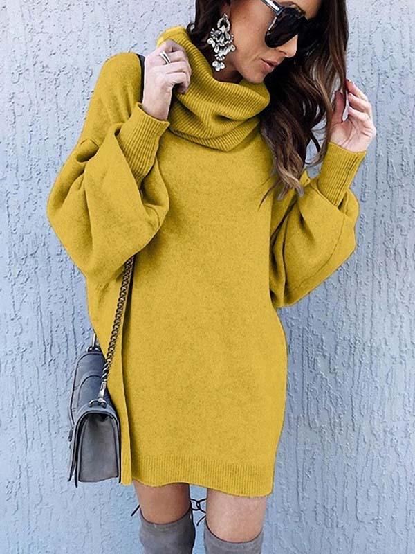 Veleaee Loose-Fit Turtleneck Dress
