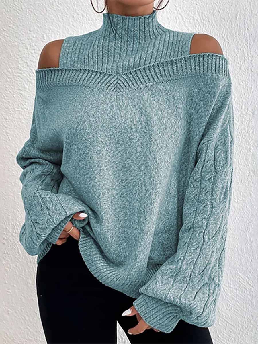 Veleaee Drop Shoulder Lantern Sleeve Sweater