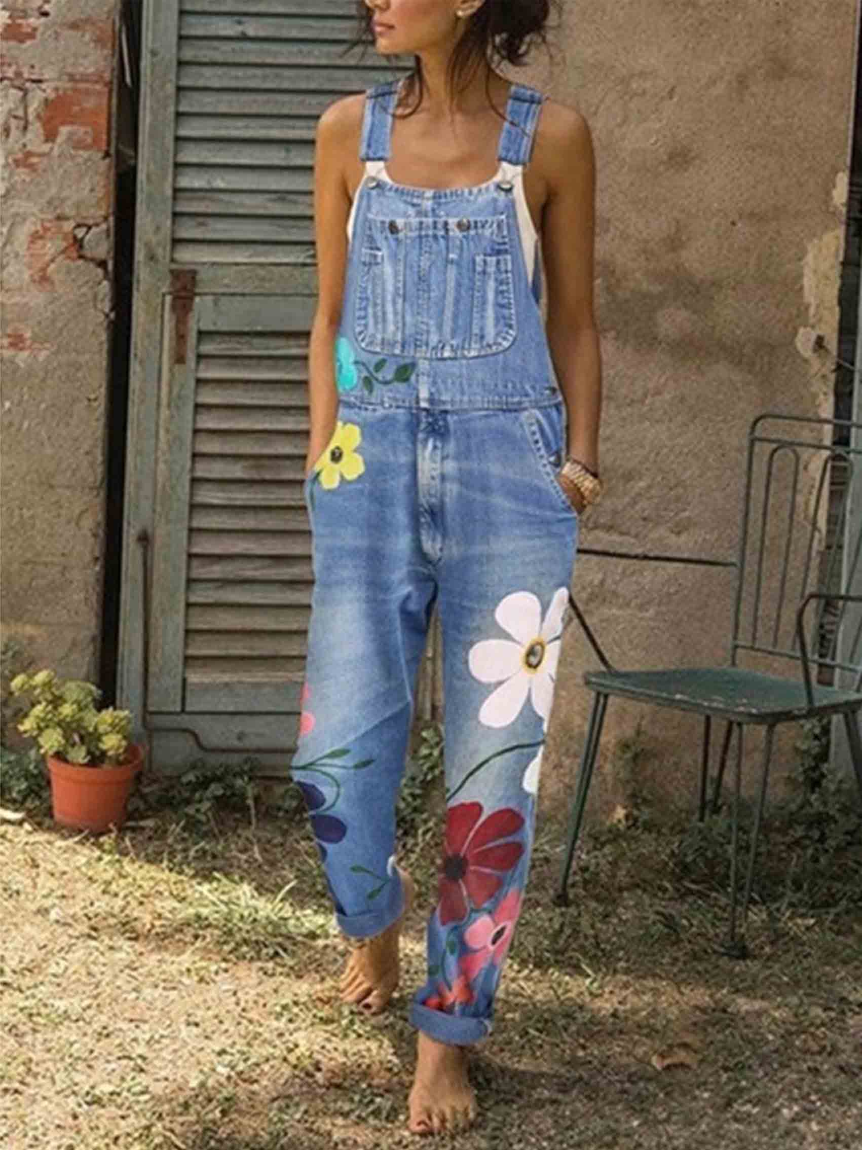 Veleaee Flower Printed Jeans