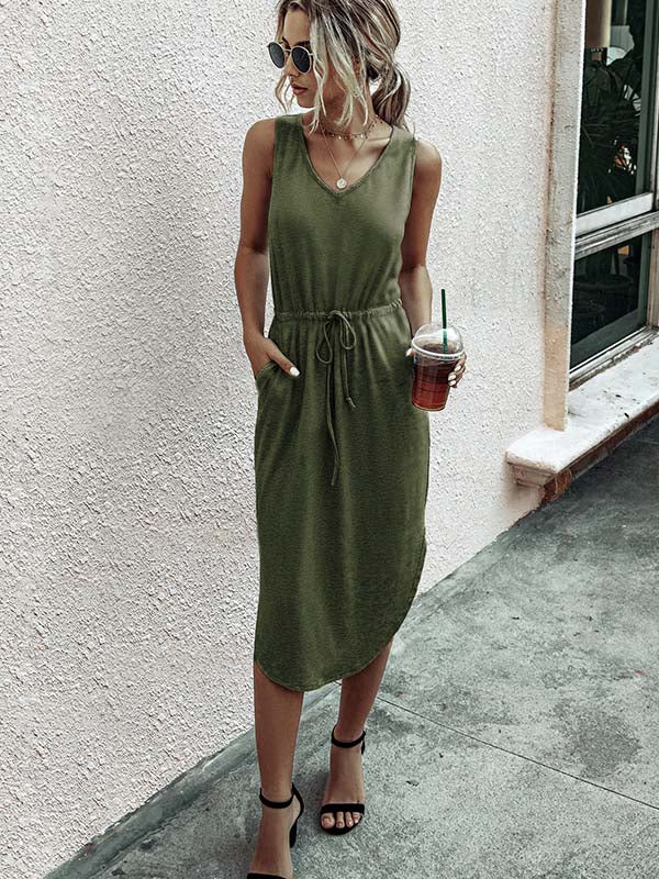 Veleaee Casual V-Neck Vest Dress