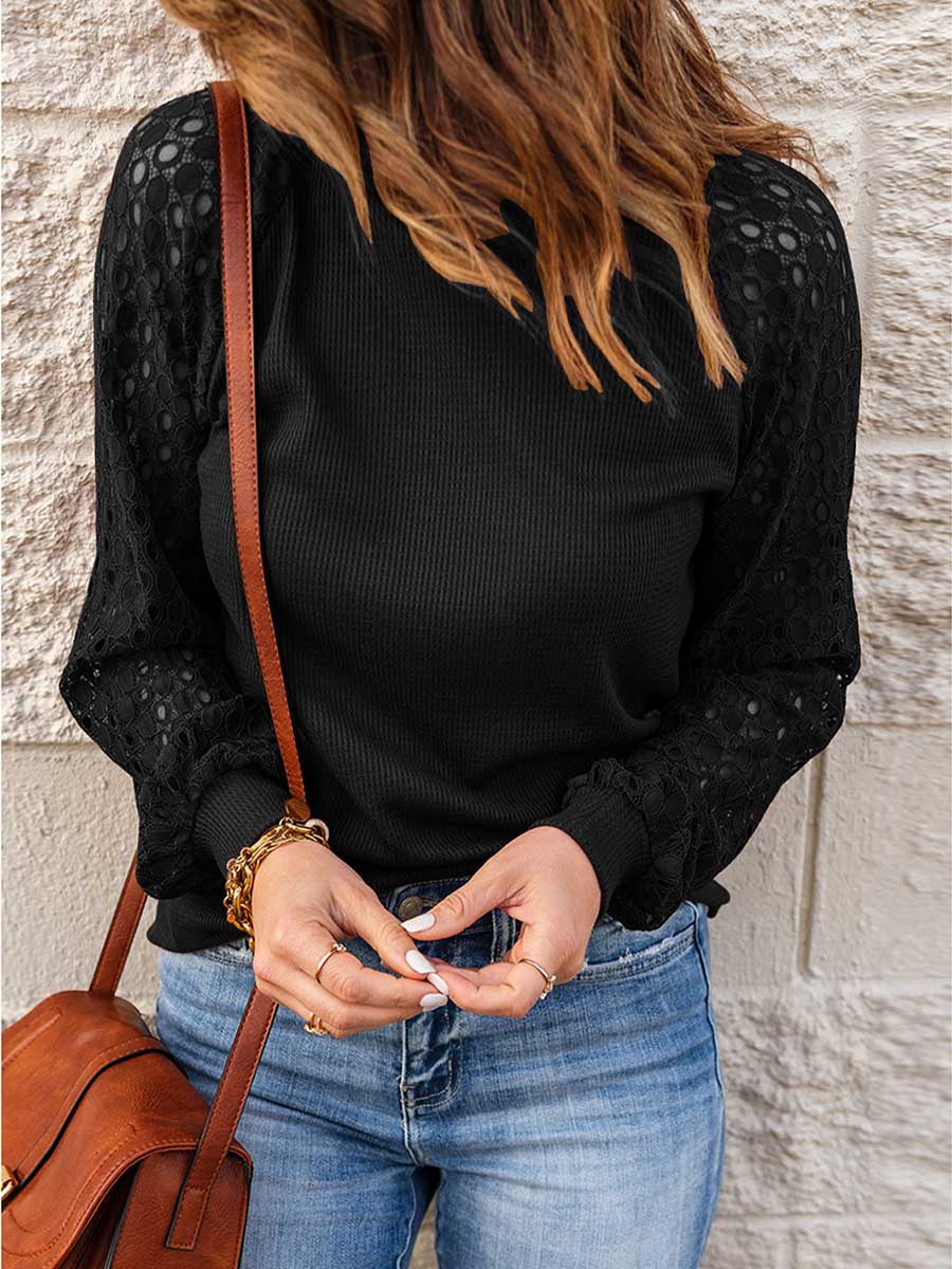 Veleaee Lace Patchwork Long Sleeve Top (5 colors)