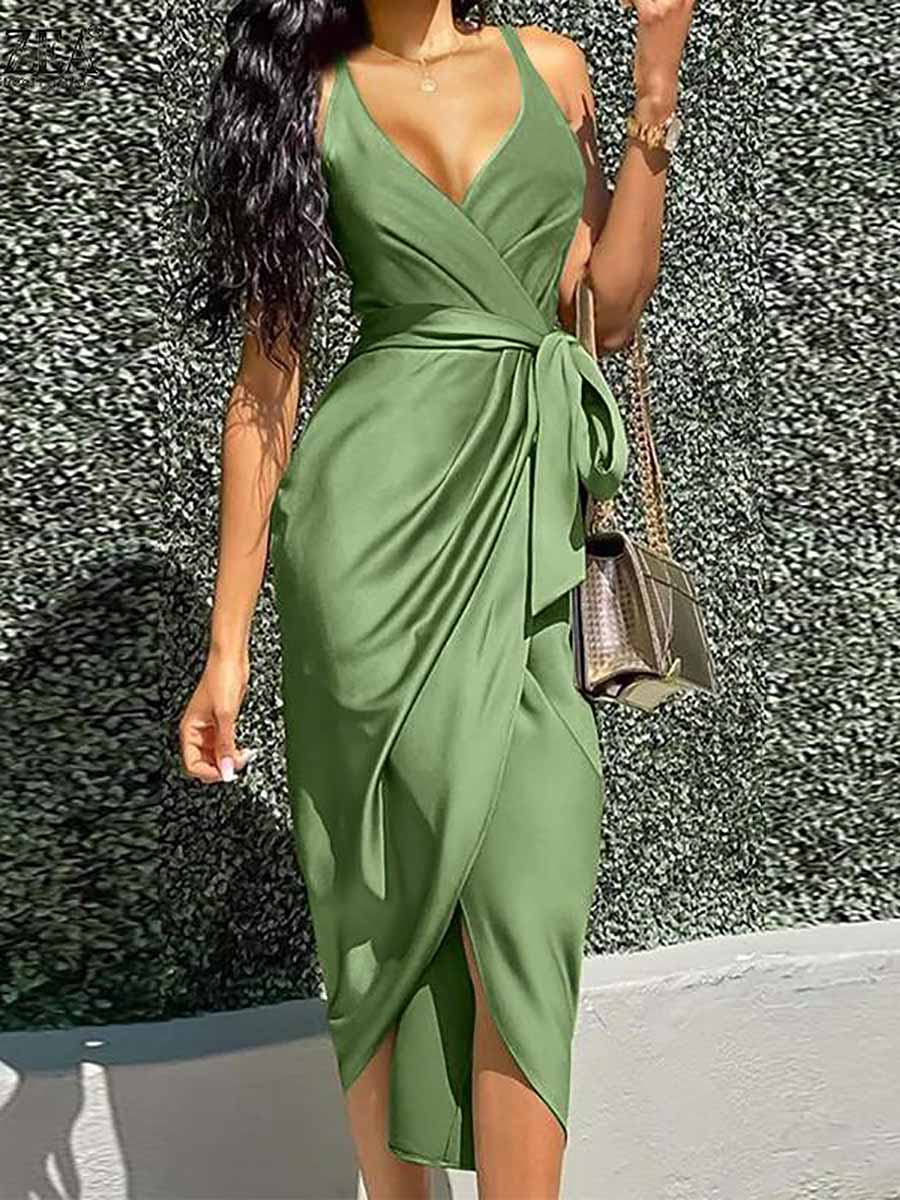 Veleaee Solid Color Straps Slim Irregular Dresses
