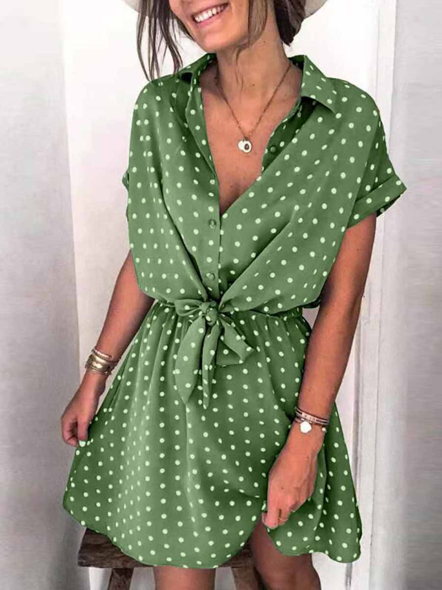 Veleaee Polka Dot Belt Dress