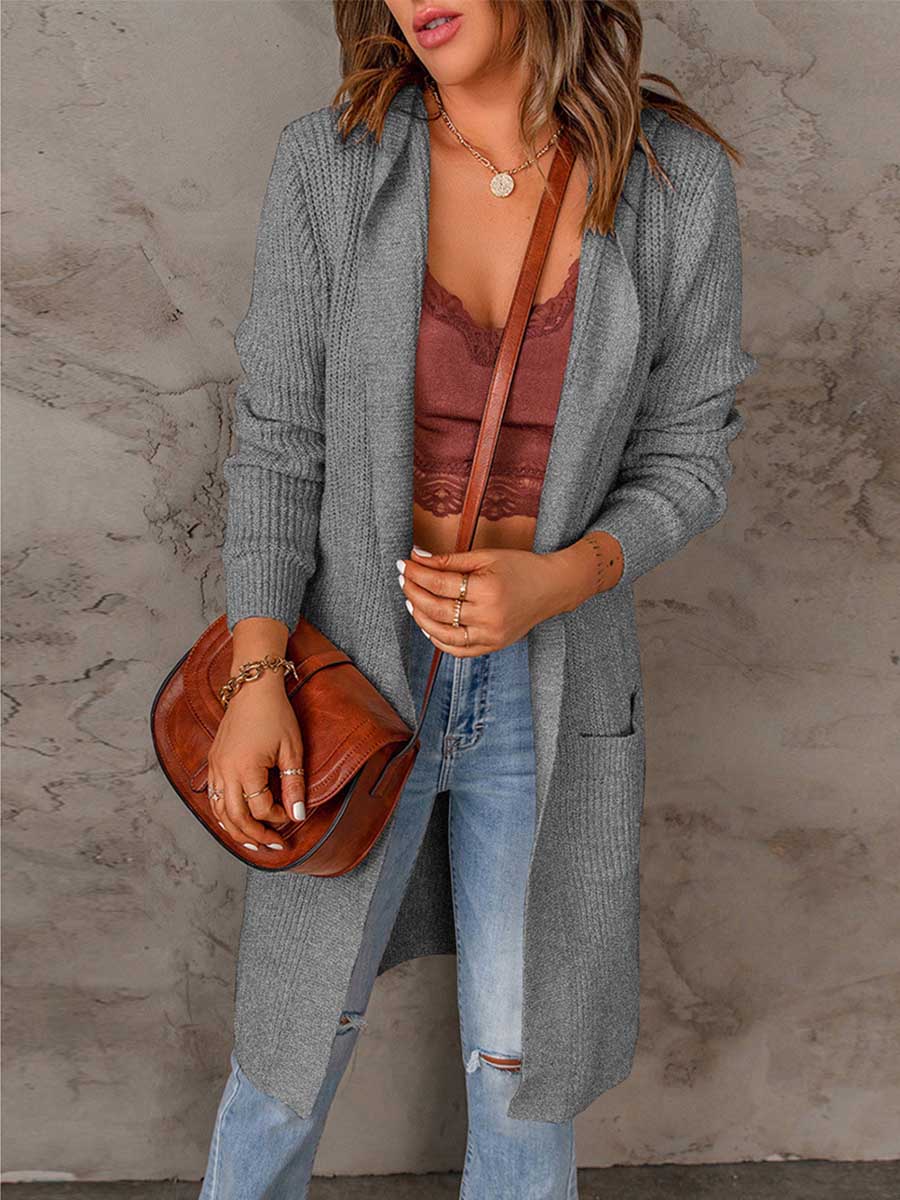 Veleaee Solid Color Hooded Sweater Jacket